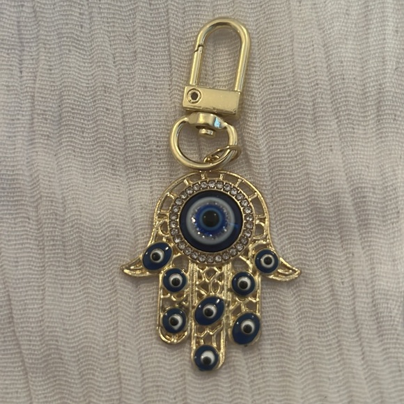 Gold Hamsa Hand Keychain with Evil Eye Charm - Picture 3 of 3